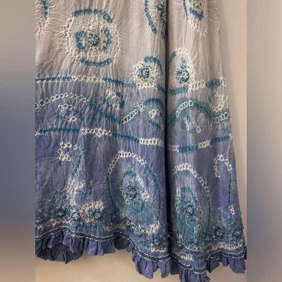 ECI Women’s Blue Ombre Silk Skirt Size 10, Sequin Embroidered Boho A-Line Skirt - Picture 4 of 10